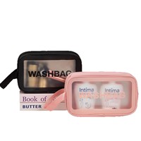 Sac de toilette transparent en vinyle imperméable en gros, trousse de maquillage à fermeture éclair, sac cosmétique transparent en TPU avec poignée