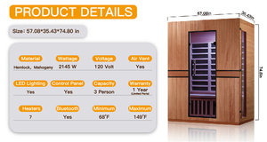 Sauna Infrarroja de Bajo EMF para 3 Personas, Modelo 2026, de Madera Sólida Okoume, para Uso en Villas - Product Image 2