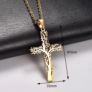 Collier pendentif croix en acier inoxydable en forme d'arbre unique pour femmes et hommes, bijoux religieux de prière et de foi, chaîne en métal, bijoux d'église - Product Image 4