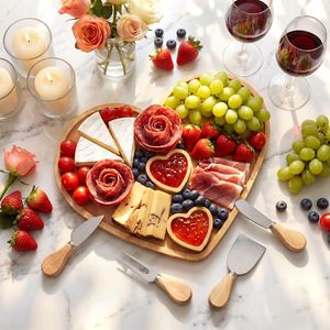 Heart Shaped Bamboo <b>Cheese</b> Board With <b>Knife</b> <b>Set</b> For Party Snacks And Picnic - Product Image 4