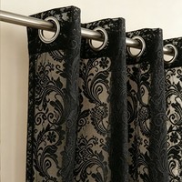 Rideau en polyester écologique à œillets, style pastoral vintage français, en dentelle florale noire, pour l'été, idéal pour les balcons et les chambres