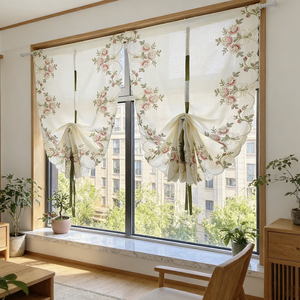 Voilages romains vintage brodés de roses roses, à nouer, <span class=keywords><strong>rideaux</strong></span> semi-transparents pour balcon et décoration intérieure - Product Image 3