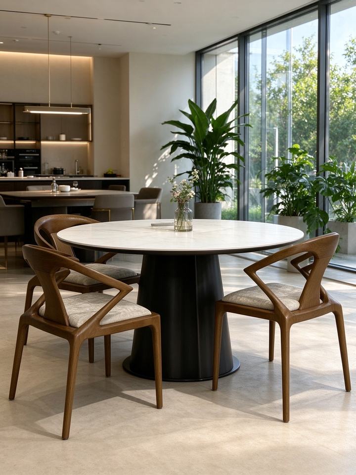Minimalist Solid Wood Dining Table Set with 4 Chairs Fabric Upholstery ...