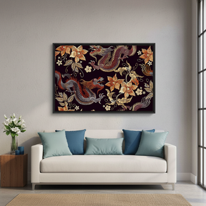Elegant Dragon and Flowers Printed <b>Canvas</b> Art - Asian Decor,BLACK <b>FRAMED</b> <b>CANVAS</b> - Product Image 3