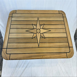 Rectangular Teak Tabletop <b>with</b> Star Pattern and Rounded Corners 580x900mm <b>Foldable</b> for Courtyard Yacht RV Marine Accessories - Product Image 1