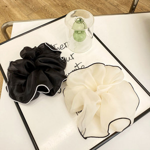 Bellaworld all'ingrosso grandi fasce per capelli in tessuto elastiche primavera con bordo Organza cravatte elastiche per le donne e le ragazze - Product Image 2