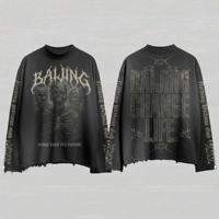 T-shirts graphiques gothiques à col rond et manches régulières, coupe oversize, imprimé métallique délavé, style grunge streetwear, collection automne, marque privée
