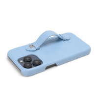 Étui pour iPhone en cuir PU bleu clair effet crocodile, portable, avec dragonne, antichoc, pour hommes et femmes, personnalisable avec logo, idéal comme cadeau d'affaires