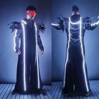 Ensemble de costume de capitaine KTV à LED multicolores pour le Nouvel An chinois et les fêtes de Noël, vêtements, lunettes et gants à piles