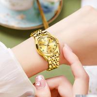 Montre à quartz OLEVS 9970 pour couple, étanche, en acier inoxydable, avec aiguilles lumineuses, montre de luxe pour amoureux, classique, pour homme et femme, avec date et jour