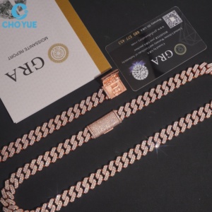 Cadena Cubana de Plata S925 Chapada en Oro Blanco con Moissanita de Color, Certificada por GRA, Joyería de Moda, Regalo para Parejas - Product Image 3