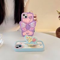Coque de téléphone portable en silicone véritable antichoc avec support pliable en forme de papillon 3D, design personnalisé, vente en gros, iPhone 16 15 Pro Max 14 13