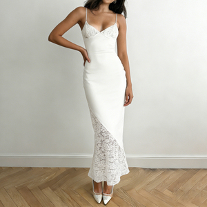 White Lace Mermaid Halter Women Summer Hot Sale Sexy Backless <b>Tie</b>-Up Figure-Flattering Elegant Chic Floor-Length Natural Waist - Product Image 4