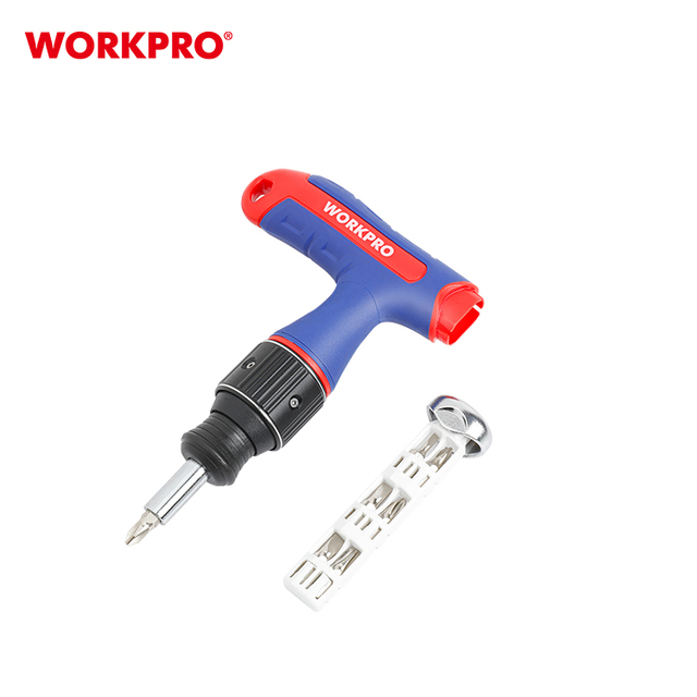 WORKPRO 7-In-1 Double Drive T-Handle Screwdriver Ergonomic Slip-Resistant Rubber Grip Convenient Thumb Switch 2x Faster Standard