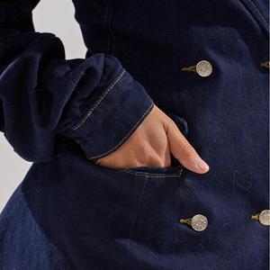 <span class=keywords><strong>Abbigliamento</strong></span> da donna all'ingrosso Custom Chic lunghe maniche lombate girocollo stretto in vita Mini abiti Casual in Denim con lavaggio scuro - Product Image 4