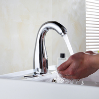 Robinet de salle de bain moderne à capteur, monotrou, à poser sur le plan, eau froide, en laiton, avec cartouche céramique, finition polie, style contemporain