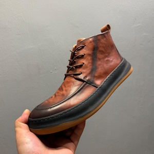 Fall and Winter Men's Retro Leather <b>Boots</b> Fashionable New Style Brown Straps Flat Bottom Comfortable Casual <b>Boots</b> - Product Image 2