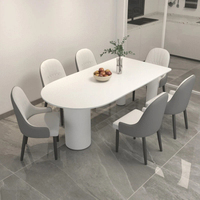 Table à manger semi-circulaire en dalle blanche de couleur crème de luxe, style moderne minimaliste, table et chaises pour la maison