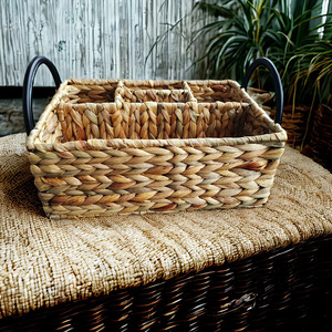 Woven Kitchen <b>Storage</b> <b>Basket</b> <b>Rectangular</b> Compartmentalized Handmade For Tableware Chopsticks Cutlery Organizer - Product Image 2