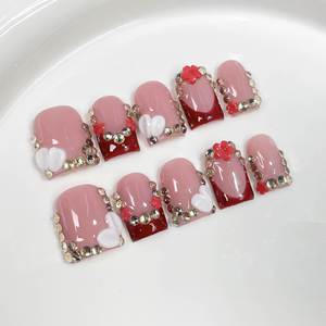 <span class=keywords><strong>Uñas</strong></span> Postizas Acrílicas Cortas Cuadradas en 3D <span class=keywords><strong>con</strong></span> Diseño de <span class=keywords><strong>Flores</strong></span>, Estilo Francés <span class=keywords><strong>Nude</strong></span>, Reutilizables, Hechas a Mano, Personalizadas - Product Image 1