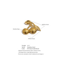 Broche JINYOU 7764 en acier inoxydable plaqué or PVD 18 carats, étanche, avec breloque cerise 3D sculptée, mignonne et élégante