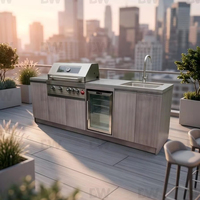 Cuisine BBQ Modulaire à Gaz Extérieure avec Réfrigérateur Intégré - Unité de Cuisson Multifonctionnelle en Acier Inoxydable à Hauteur Réglable pour Jardin