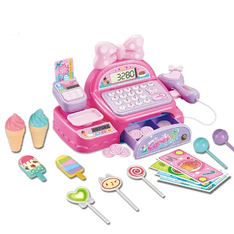 2023 New Arrival Preschool Pretend Play House Shop Toys Dessert Register Cashier 20PCS Girls Supermarket Sets
