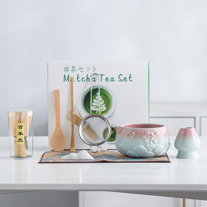 Kit de matcha portable GL pour les voyages et le bureau, ensemble de thé matcha en céramique bleue de style japonais avec fouet en bambou, ensemble de bol à matcha - Product Image 5