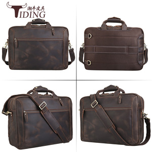 Tiding Genuine Leather <b>Briefcase</b> 17 Inch Laptop Bag Multifunctional Business Travel Men's Solid Color Backpack - Product Image 2