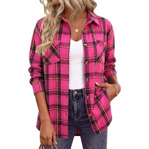 Camisa de Franela para Mujer, Manga Larga, con Botones, Estilo Casual a Cuadros, Ligera, Holgada, para Otoño - Product Image 1
