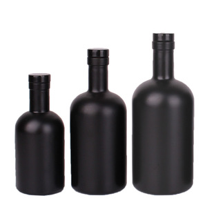 200ml 375ml 500ml 750ml 1000ml Botella De Vodka De vidrio negro mate vacía Botella De whisky De licor redonda con boca De corcho Botella De Licor - Product Image 1