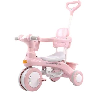 Baby Cartiage Kids Tricycle 1-6 Years Musical Lights Push Handle Anti-Tip Three <b>Wheels</b> <b>Plastic</b> Foaming <b>Wheel</b> - Product Image 2