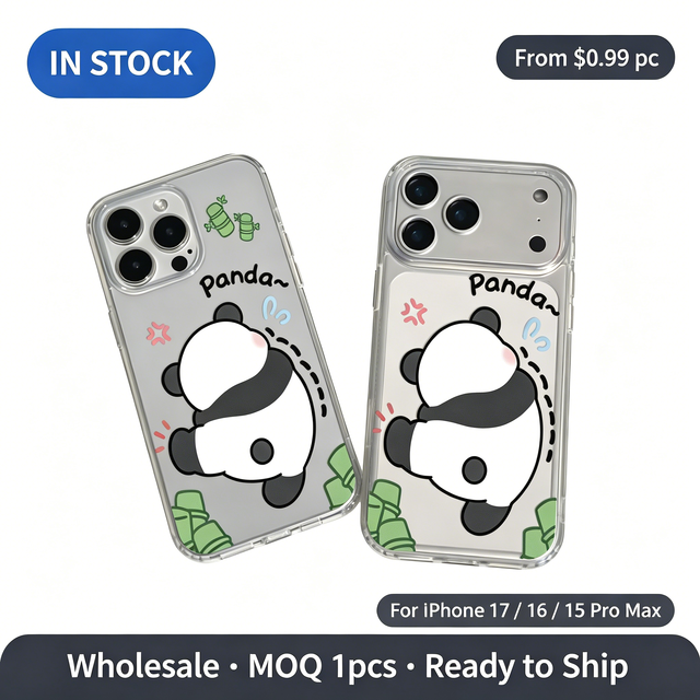 Cute Round Panda & Bamboo Pattern Clear TPU Case, Soft Shockproof Cartoon Animal Phone Cover for iPhone 17 16 15 14 13 Pro Max