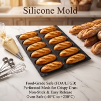Moule en silicone et fibre de verre réutilisable, 12 cavités, résistant à la chaleur, pour pain long