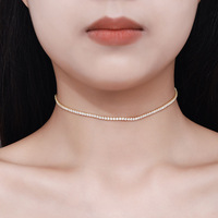 Collier ras du cou en argent 925 avec moissanite 2 mm 0,03 ct pour femme, design de niche de luxe léger, pendentif à 4 griffes, chaîne câble