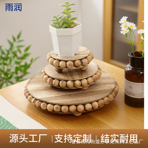 Wooden Bead Tray Round Multi Piece Set For Bathroom Organization And <b>Home</b> Decor Chinese Fir Rustic Style - Product Image 4