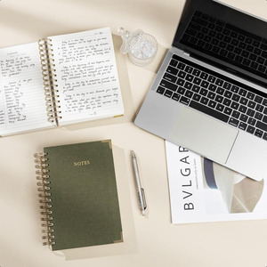 Carnet à spirale A5 en lin à couverture rigide pour le collège, papier épais ligné avec lettrage personnalisé en feuille d'or - Product Image 2