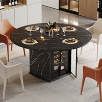 Table à manger ronde moderne avec armoire de rangement, finition marbre et bois, étagère réglable, pour appartement et salon, vente directe en gros