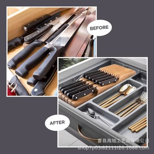 <b>Wooden</b> Knife Holder Kitchen Countertop Storage Rack 7pcs Curved Knife <b>Block</b> Bamboo Material Desktop Use - Product Image 4