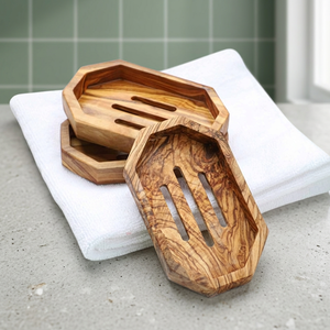 ArtisRaw <b>Set</b> 3 Eco-Friendly Portable Self Drain <b>Waterproof</b> Soap Dishes Handmade Tunisian Olive Wood Mediterranean Bathroom - Product Image 2