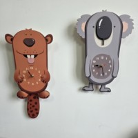 Horloge murale à pendule silencieuse sans tic-tac, design animal, décoration murale en bois, horloge pour enfants, apprentissage précoce