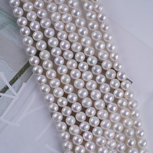 Perles d'eau douce naturelles Zhuji en gros, 5-6 mm, presque rondes, blanches, perles en vrac pour collier et bracelet DIY, perles de couleur - Product Image 4