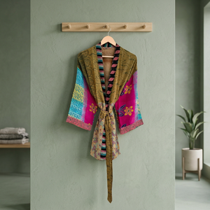 Kimono de Seda Crepé, Túnica Larga para Mujer, Manga Larga, Ropa Casual de Verano, Tejido Suave, Estampado Rosa, Azul y Rojo, Estilo Kimono - Product Image 1
