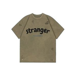 Venta al por mayor de alta calidad Plain Streetwear camiseta personalizada agujeros rotos Loose Fit camiseta desgastada - Product Image 1