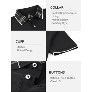Polo Negro para Hombre con Cuello a Cuadros, Polo Elegante e Informal de Manga Corta para Negocios y Uso Diario - Product Image 5