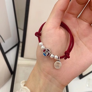 S999 Pure Silver Red <b>Rope</b> <b>Bracelet</b> Heart Shape Unisex Gift Jewelry - Product Image 3