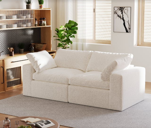 Boneless Modular Cloud Couch Teddy Velvet Sectional Sofa Convertible Sleeper Multi-Size No-Assembly Compressed Design