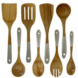 Acacia Wood Cooking Spoon And Spatula Set 8 Piece Wooden Utensils For Kitchen Stirring Serving - Product Image 5
