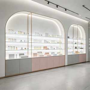 Estante Etagere de Alta Gama con Diseño Moderno e Iluminación LED Rosa, Resistente, Personalizado para Tienda de Productos de Belleza, Vitrina para Exhibición de Cosméticos - Product Image 1