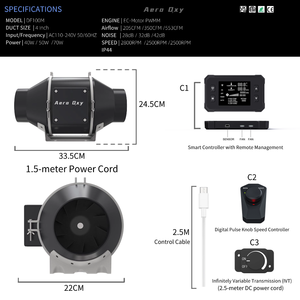 Pengontrol Kecepatan 220V EC Inline Kipas Saluran 4 Inci Baja Tahan Karat Sistem Ventilasi Aliran Campuran OEM Dapat Disesuaikan Set Lengkap - Product Image 2